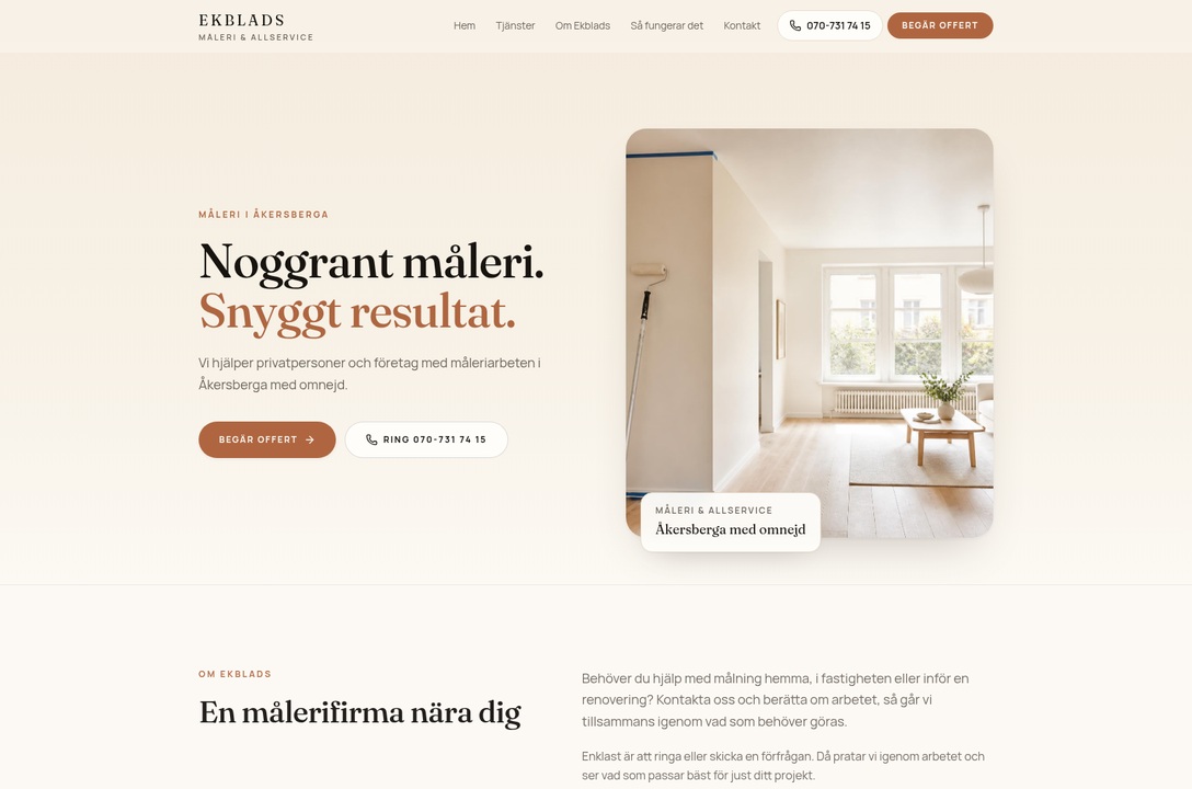 Demohemsida för Ekblads Måleri & Allservice i Åkersberga